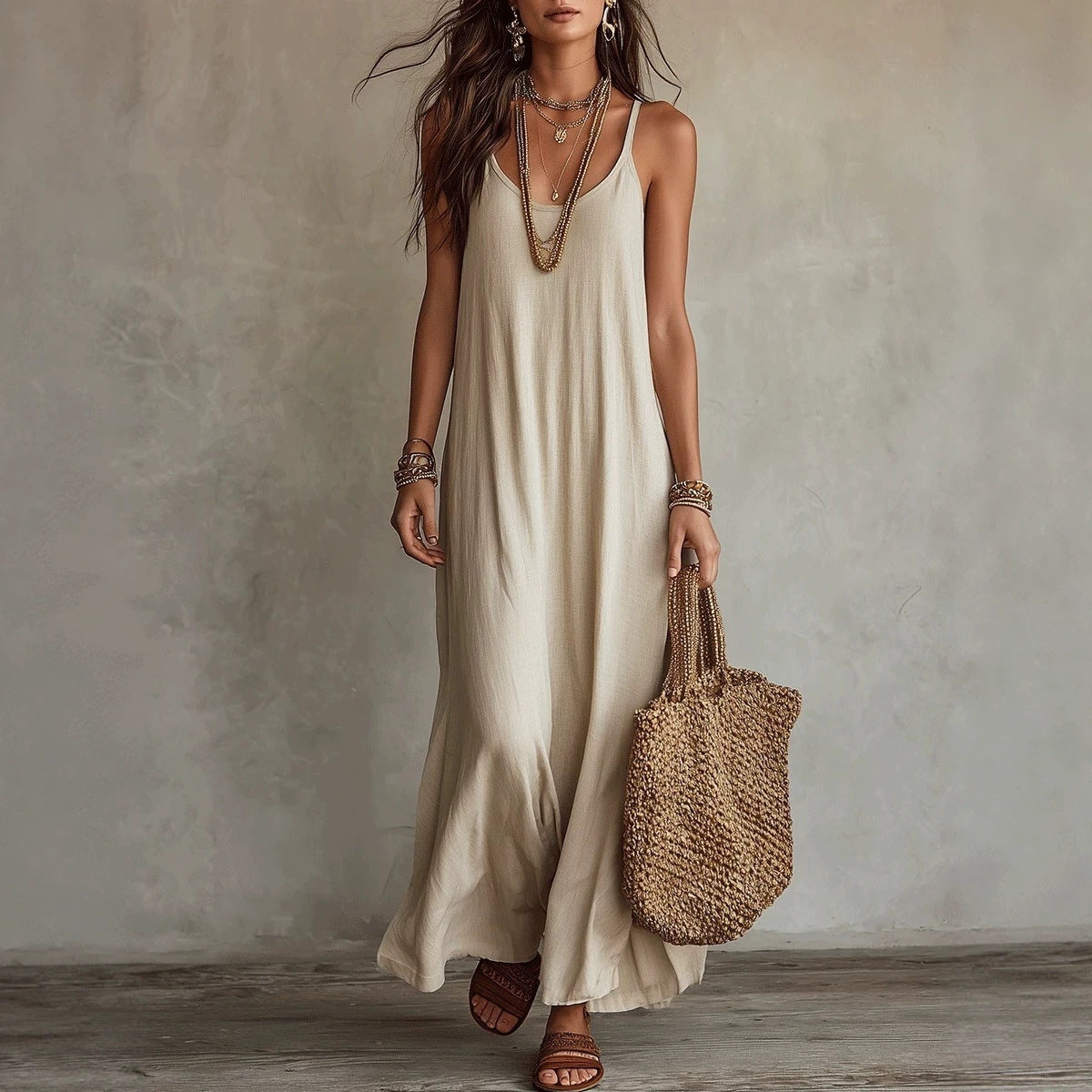 Women's Lazy Relaxed Bohemian Vacation Solid Color Dress