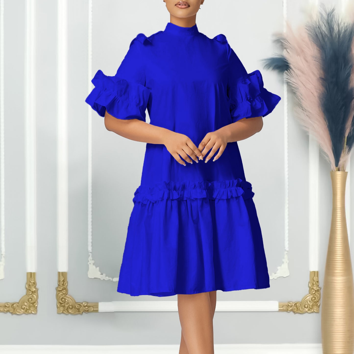 Women's Fashion Solid Color Style Wooden Ear A- Dress