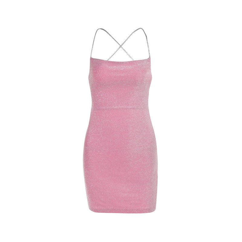 Women's Autumn Style Elegant Sexy Shiny Backless Lace Dresses