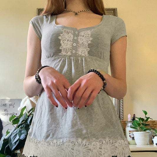 Square Collar Doll Shirt Design Sleeve T-shirt Tops