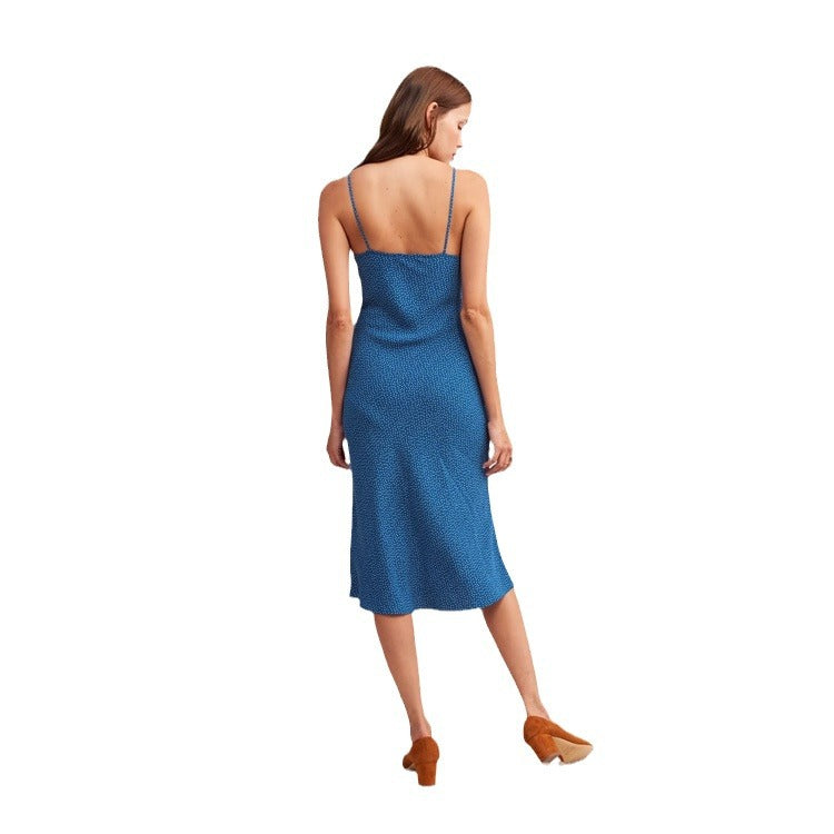 Women's Rayon Polka Dot Halter Spaghetti Straps Dresses