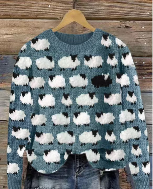 Women's Round Neck Multicolor Loose Fashion Pullover Sweater