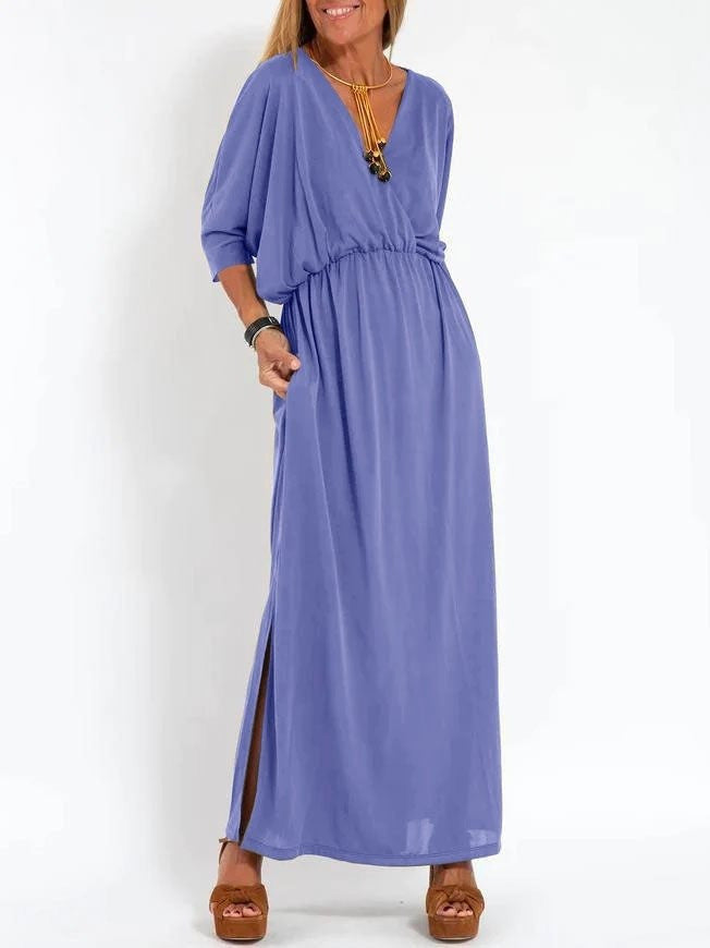 Women's Fashion Solid Color High Waist Slit Dress