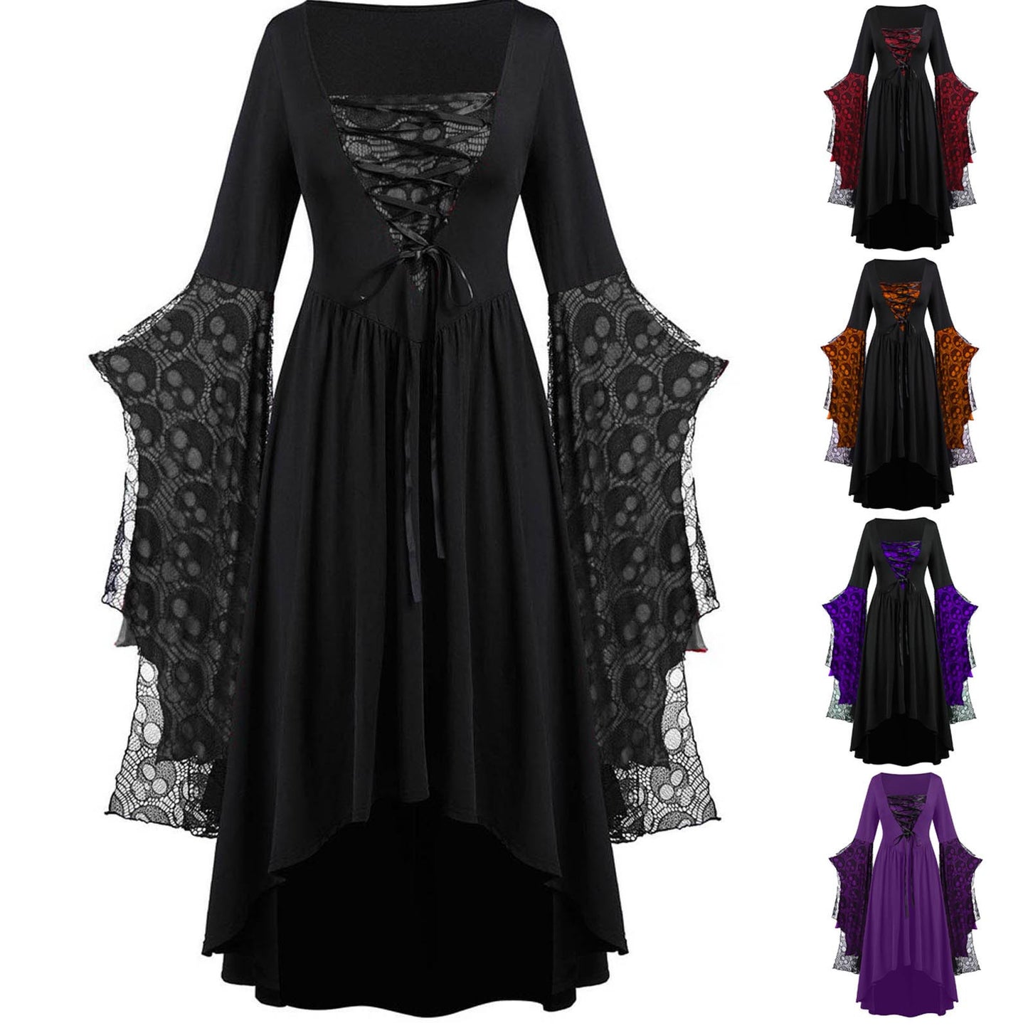 Women's Halloween With Skull Lace Tied Dress