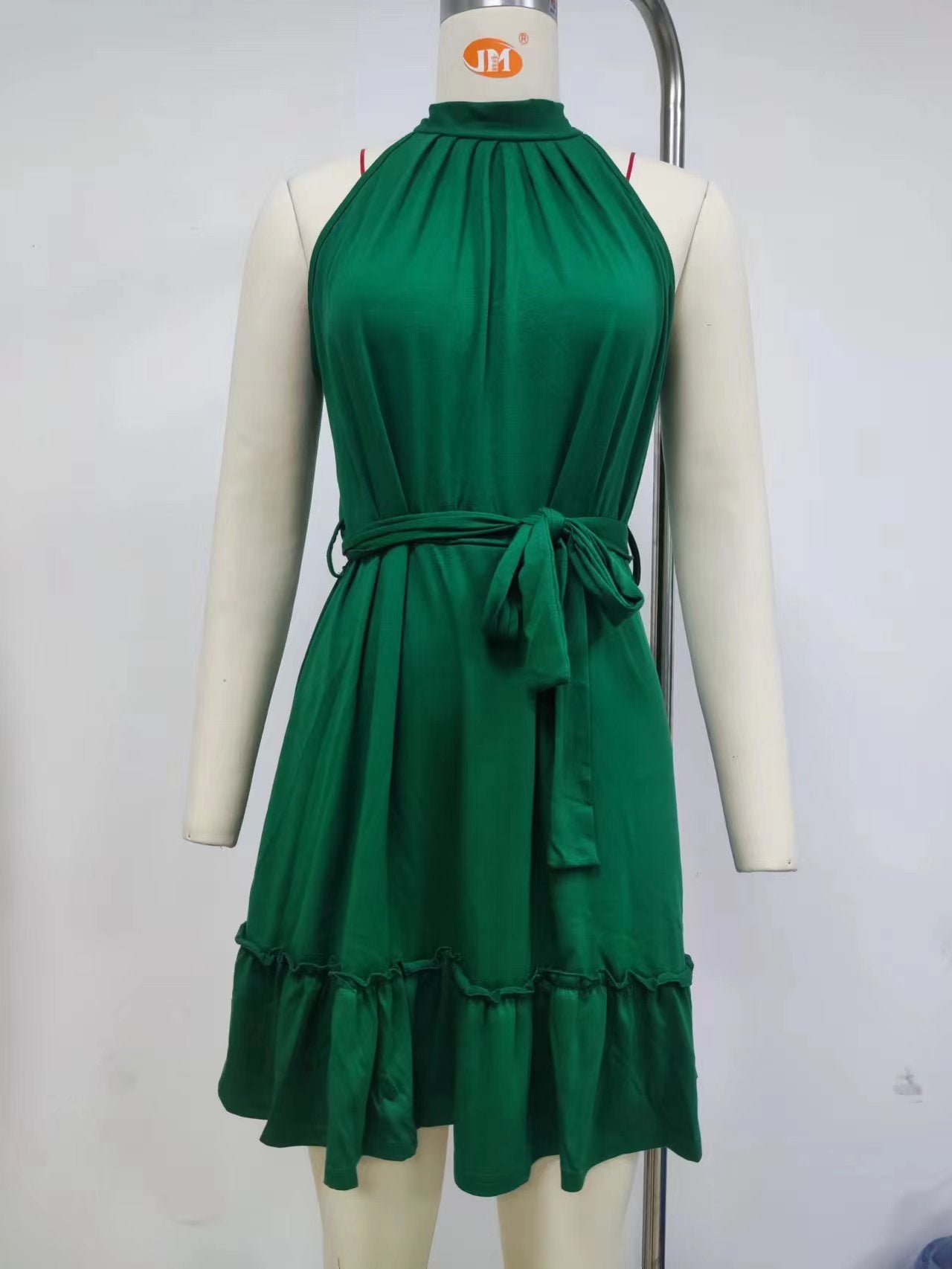 Summer Pure Color Halter Sleeveless Pleated Dress