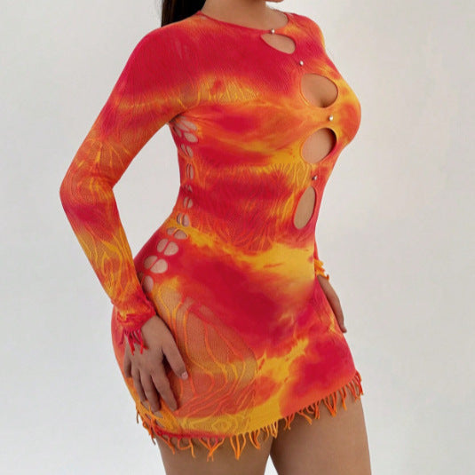 Women's Autumn Binding Diamond High Elastic Long Sleeve Sexy Dress