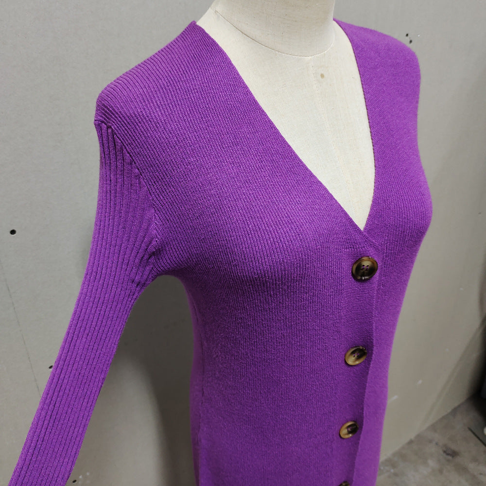 Women's Long Sleeve Single Breasted Knitted Elegant Sweaters