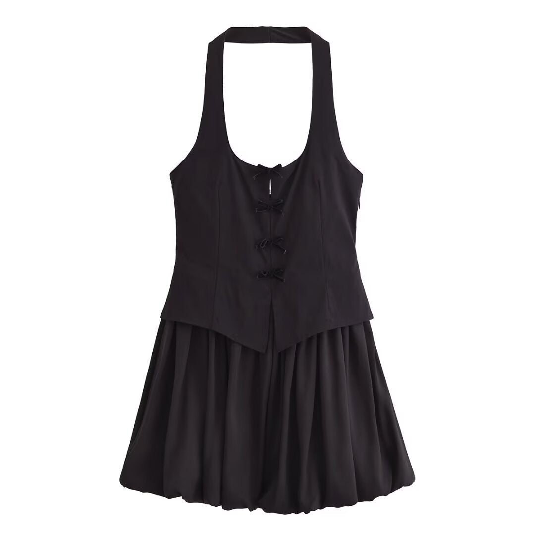 Backless Hanging Collar Round Neck Puffy Dresses
