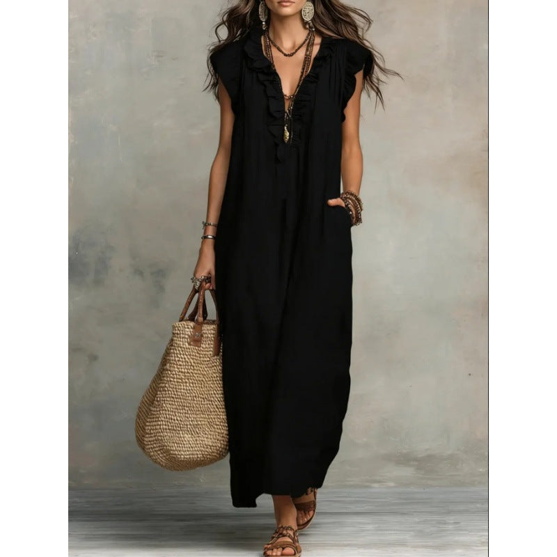 Women's Solid Color Bohemian Flying Sleeves Vacation Dress