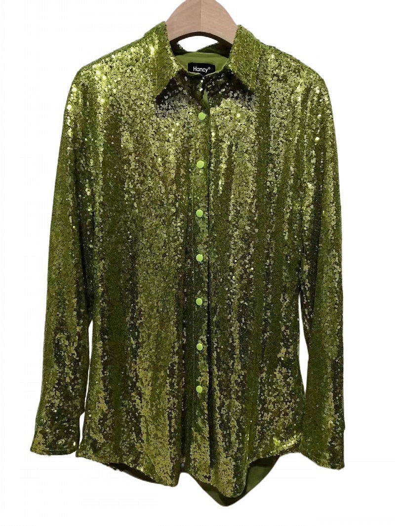 Women's Sequin Long Sleeve Loose Large Mid-length Blouses