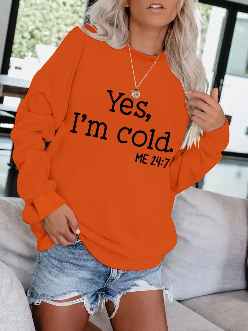 Women's Round Neck Slogan Pattern Trendy Long-sleeved Tops