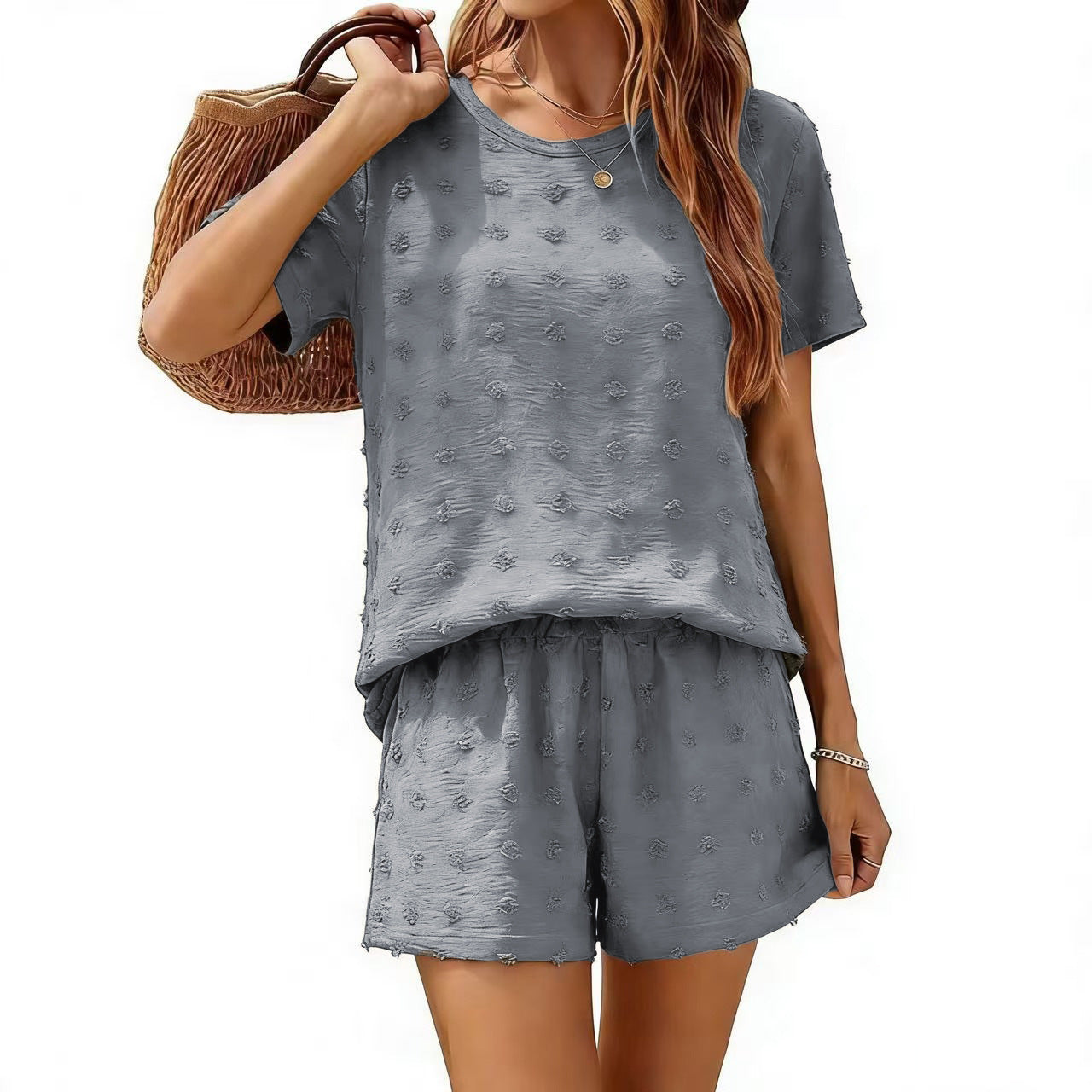 Women's Big Fur Ball T-shirt Set Loose Sleeve Niche Fashion Casual Suit