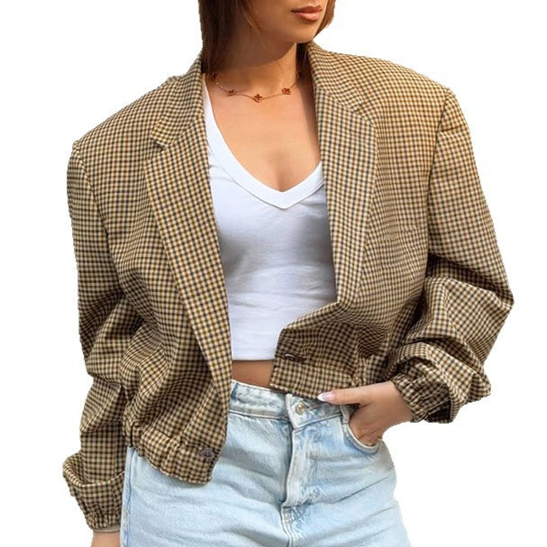 Women's Old Money Style Pattern Loose British Small Blazers