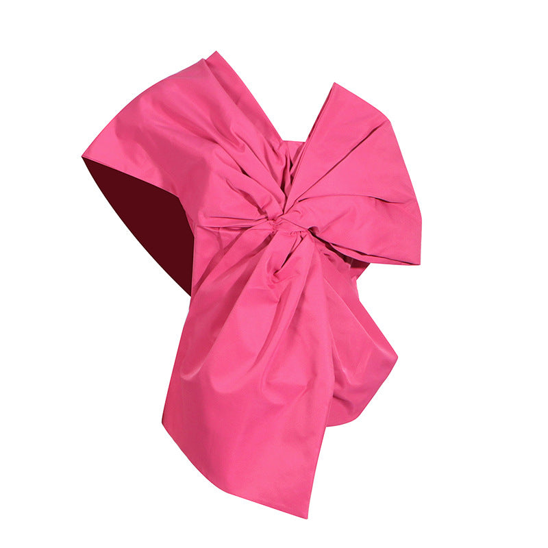Women's Temperament Pure Color Asymmetric Collar Bow Tops