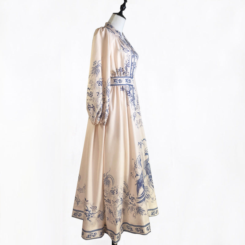 Women's Printed Vacation Style Single Breasted Long Sleeve Dresses