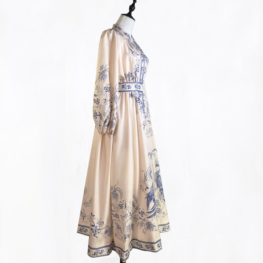 Women's Printed Vacation Style Single Breasted Long Sleeve Dresses