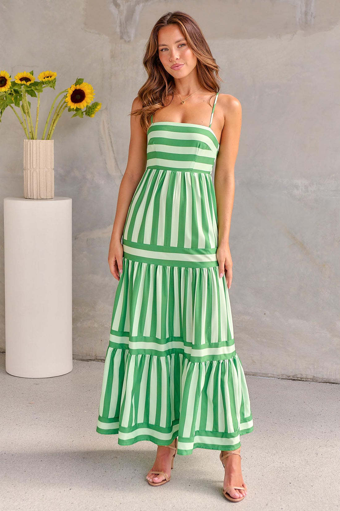 Women's Striped Positioning Printed Sling Backless Pocket Dresses