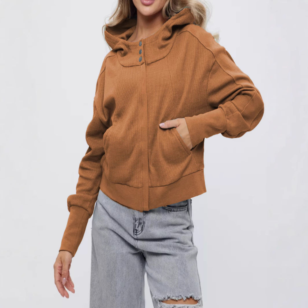 Women's Patchwork Long Sleeve Pullover Zipper Trendy Hoodie Tops