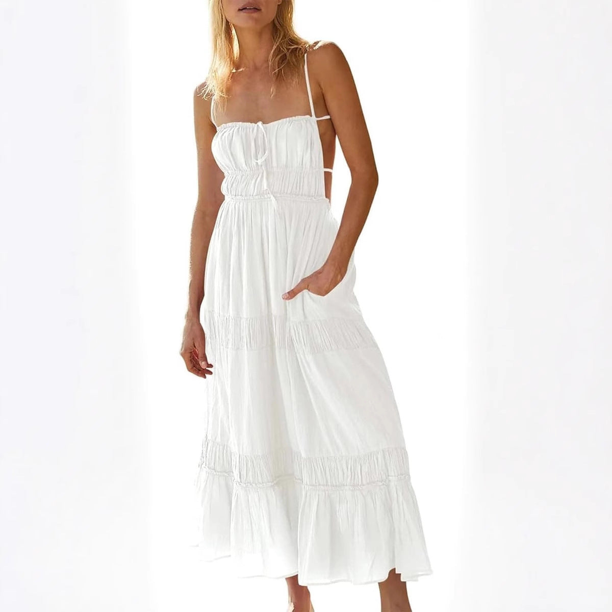 Dress Fashion Sexy Strap Backless Pleating Dresses
