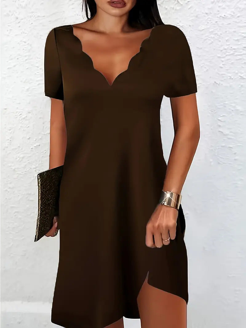 Durable Women's Solid Color Wave Sleeve Dress