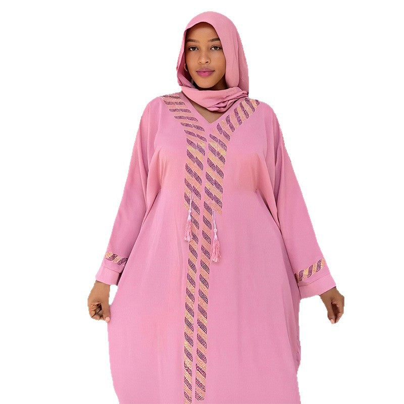 Women's Muslim Robe Saudi Long-sleeved Rhinestone Dress Dresses