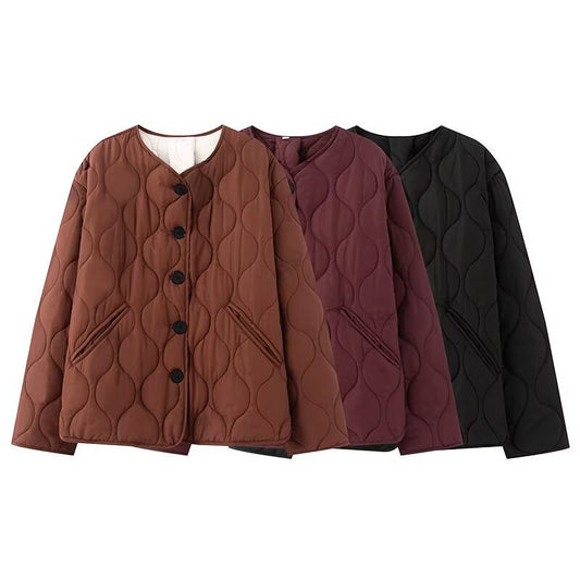 Women's Fashion Casual Diamond Lattice Loose Cotton Coats
