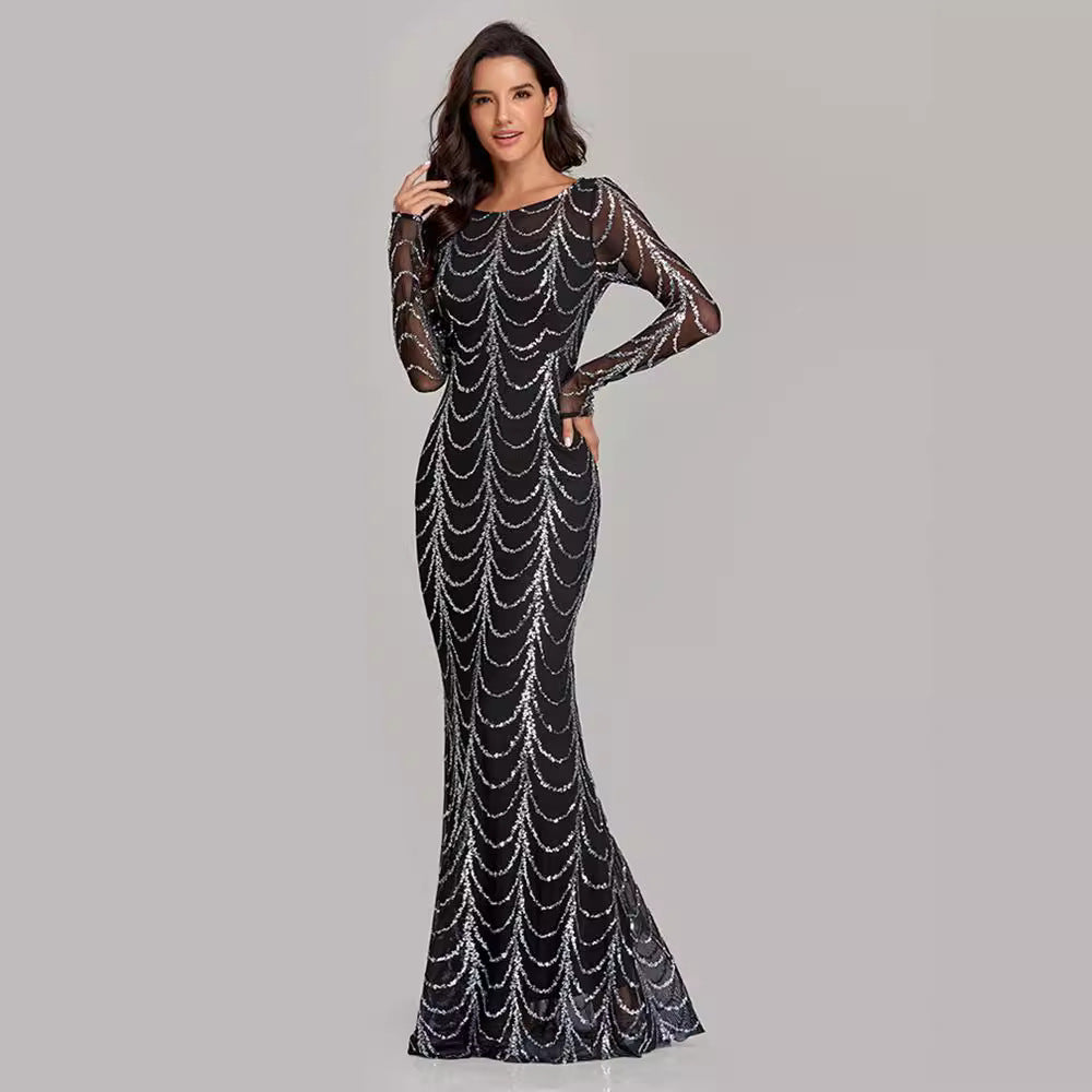 Fishtail Dress Elegant Party Sequined Long Sleeve Dresses