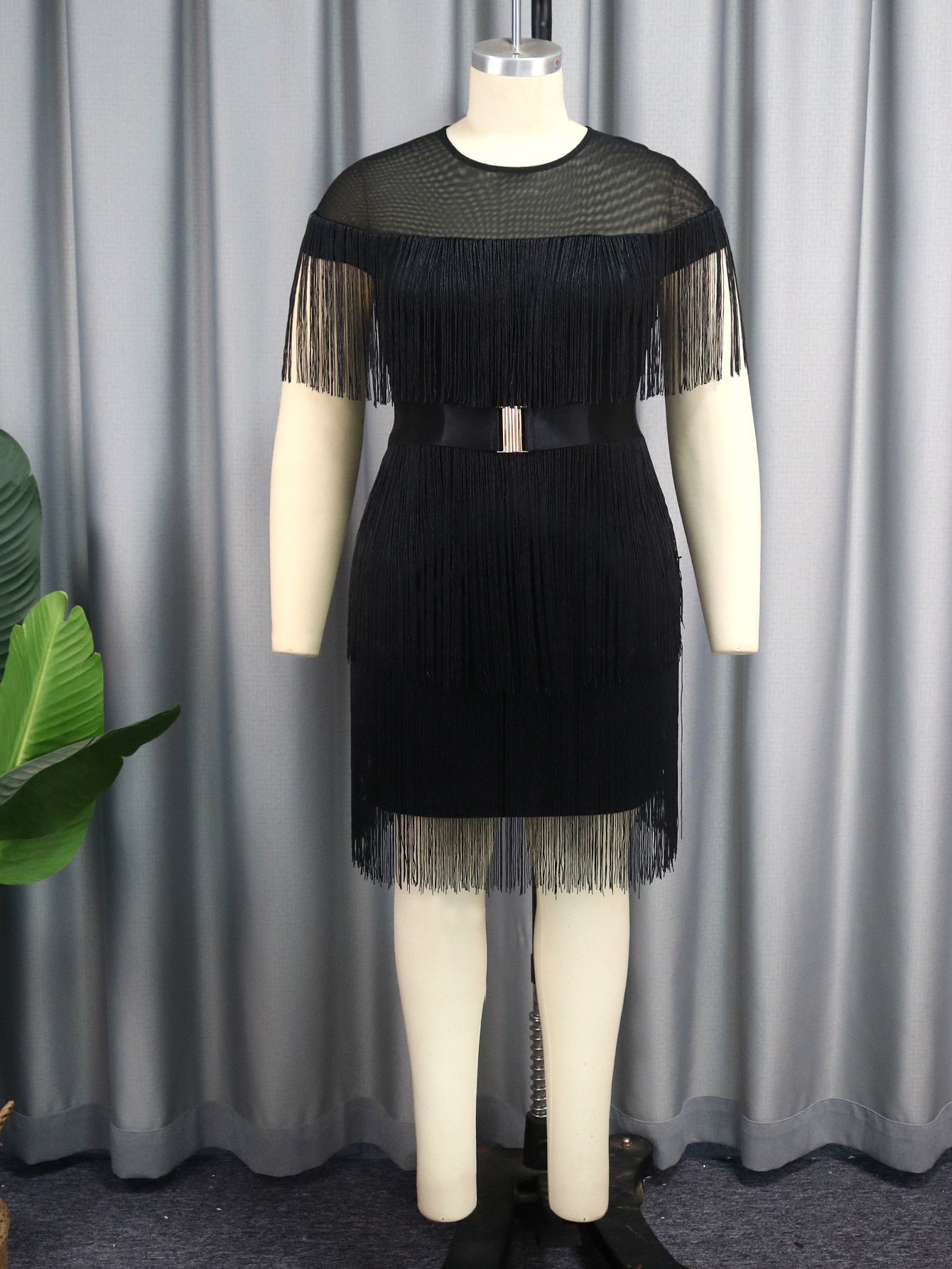 Women's Fashion Round Neck Tassel Sleeve With Belt Dresses