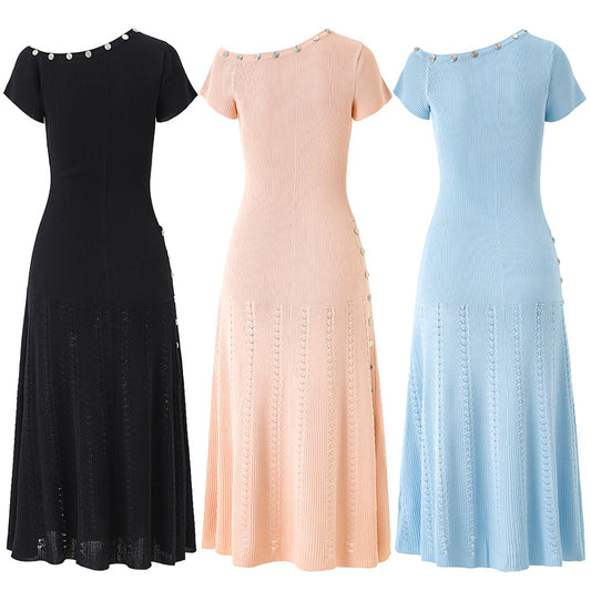 Shoulder Button Knitted Dignified Sense Of Design Irregular Dresses