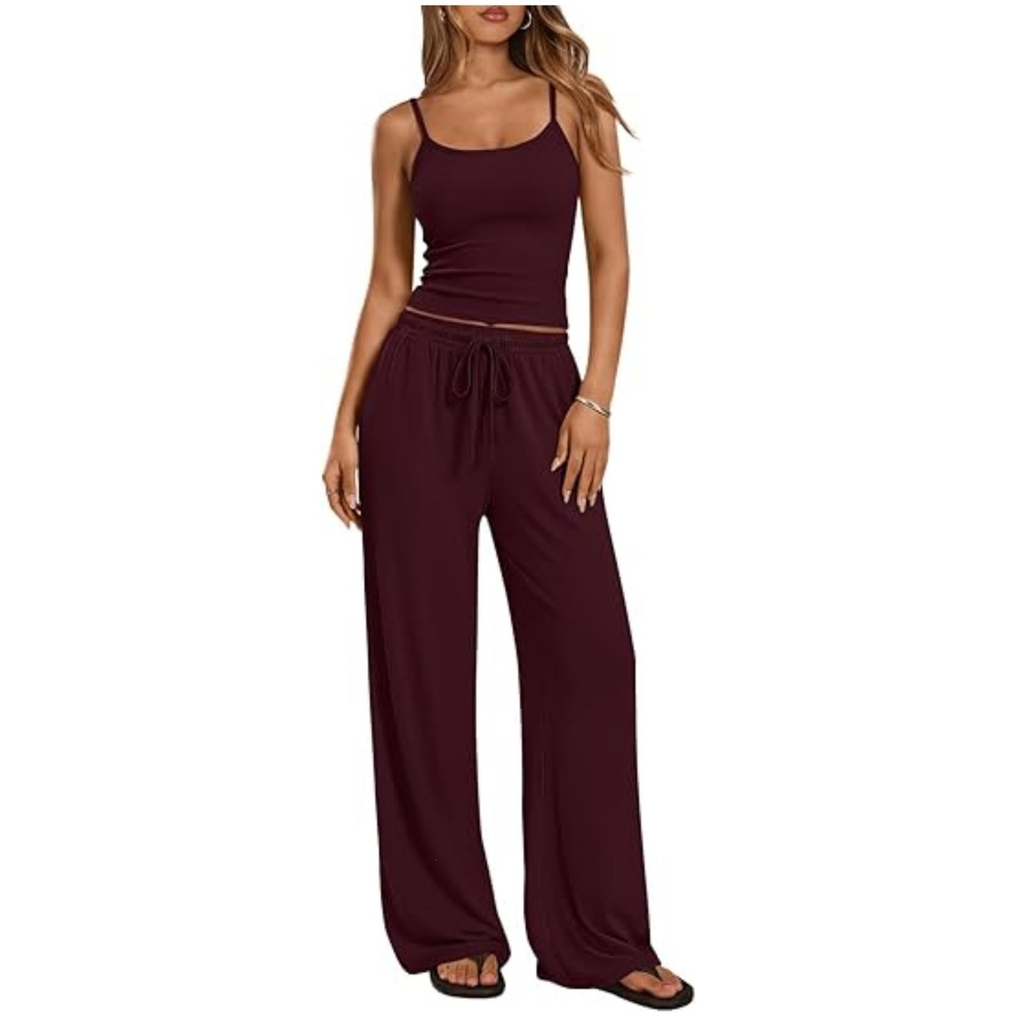 Women's Solid Color Camisole Wide Leg Set Suits