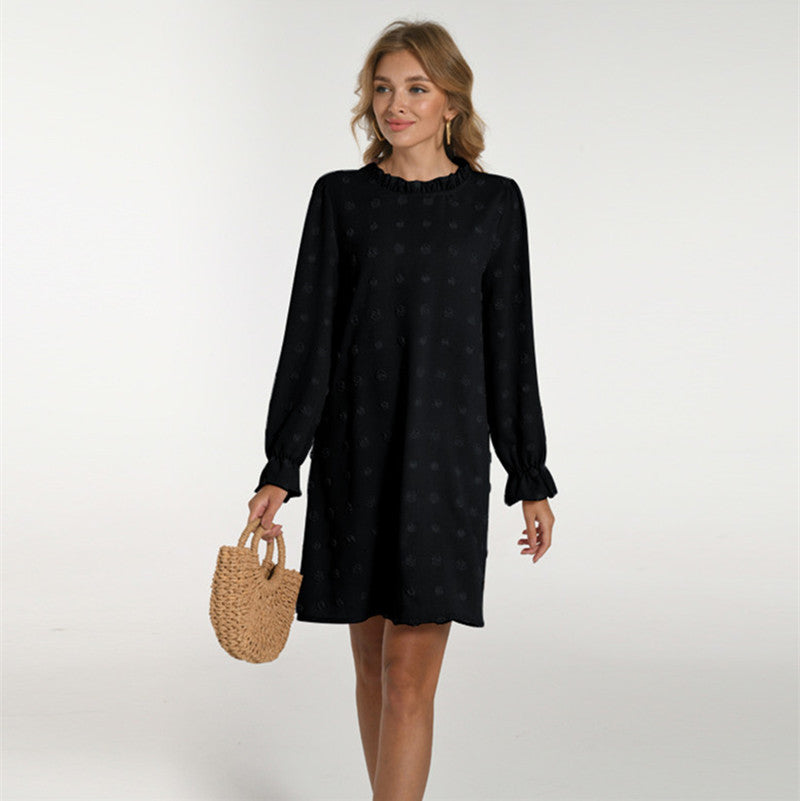Women's Bubble Embroidered Fur Ball Jacquard Long-sleeved Dress