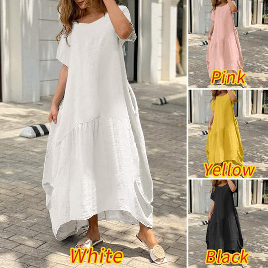 Graceful Artistic Loose Cotton Linen Dress Dresses