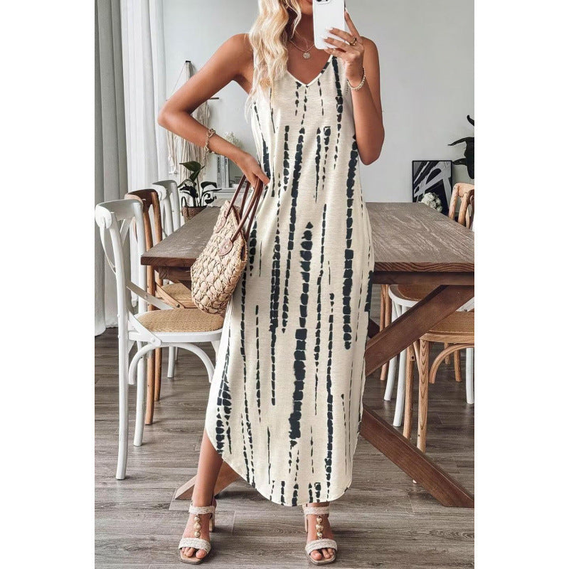 Cool Versatile Durable Printed Sleeveless Split Dress
