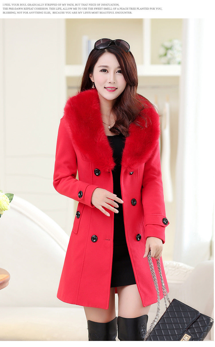Women's Large Woolen Double-breasted Fur Collar Coats