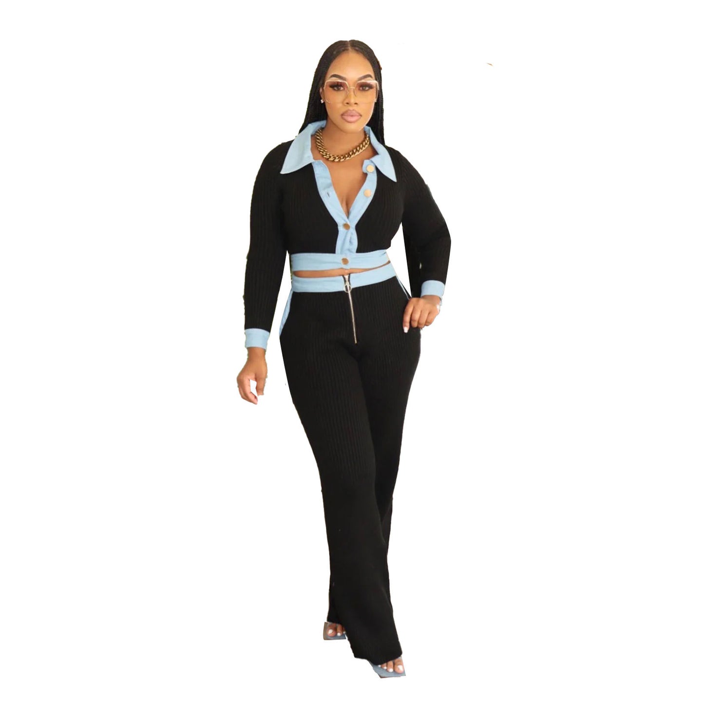 Comfortable Sexy Single-breasted Retro Trousers Two-piece Jumpsuits