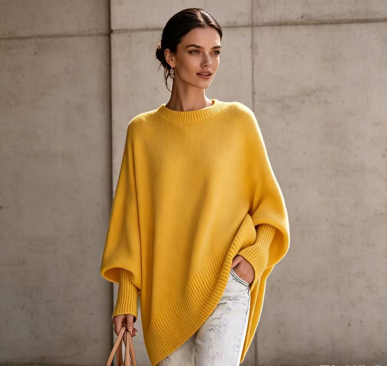Women's Neck Pullover Loose Lazy Style Solid Women's Sweater