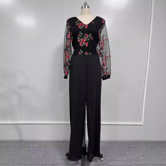 Stitching Printed Sleeve Long Fashion Close-fitting Jumpsuits