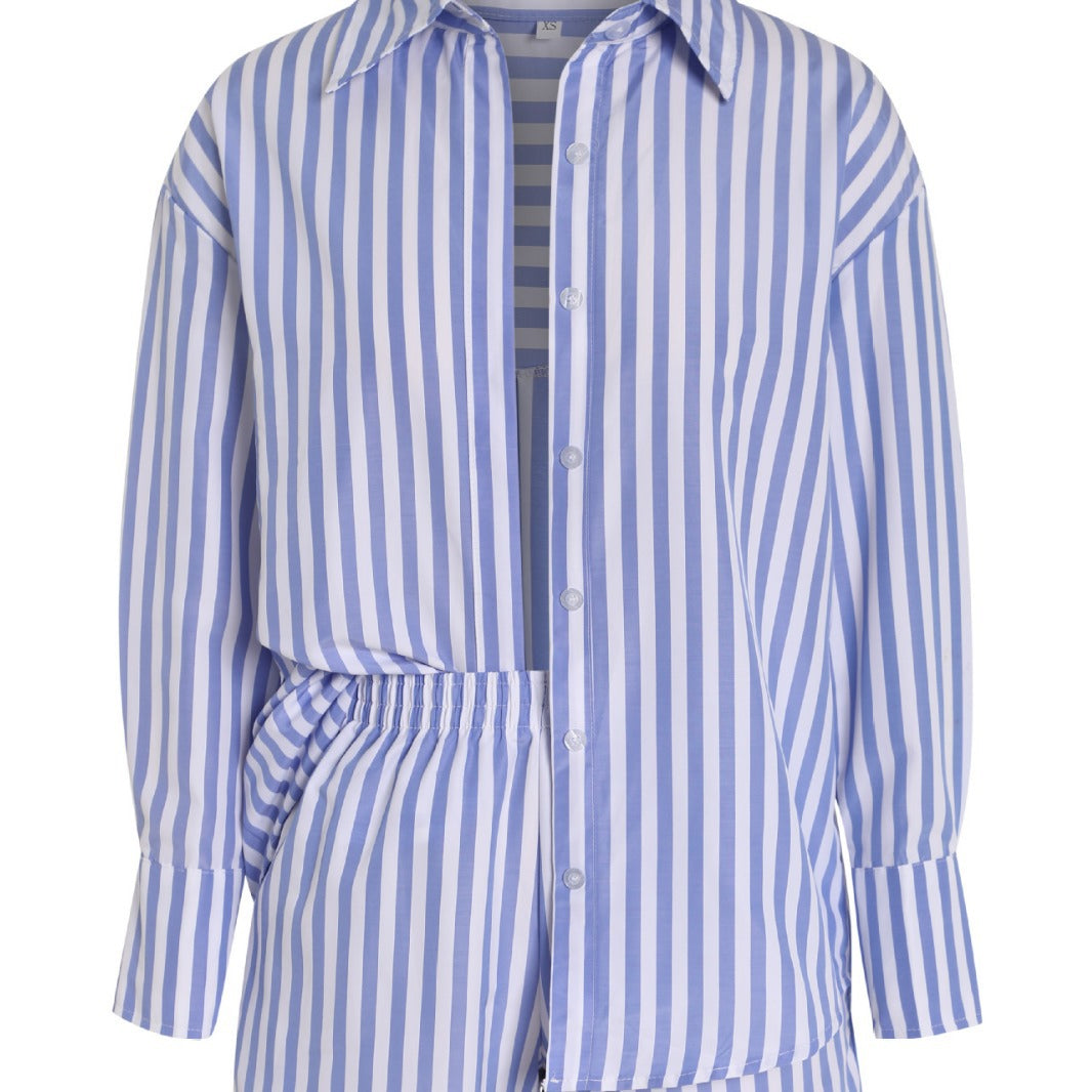 Women's Striped Long Sleeve Shirt Loose High Waist Two-piece Fashion Casual Suit