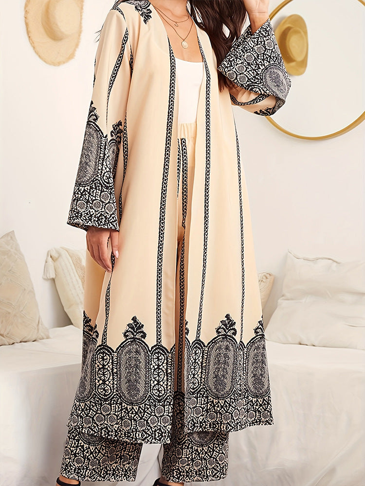 Attractive Elegant Ethnic Style Belt Printing Coats