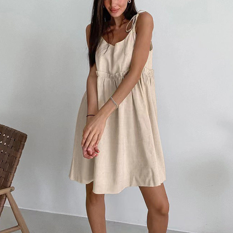 Women's Summer Cotton Linen Sleeveless Backless Sexy Urban Dress