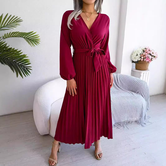 Women's Autumn Elegant Graceful Cross Collar Large Hem Dresses