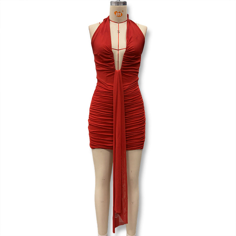 Women's Sexy Deep V Backless Halter Hot Dress