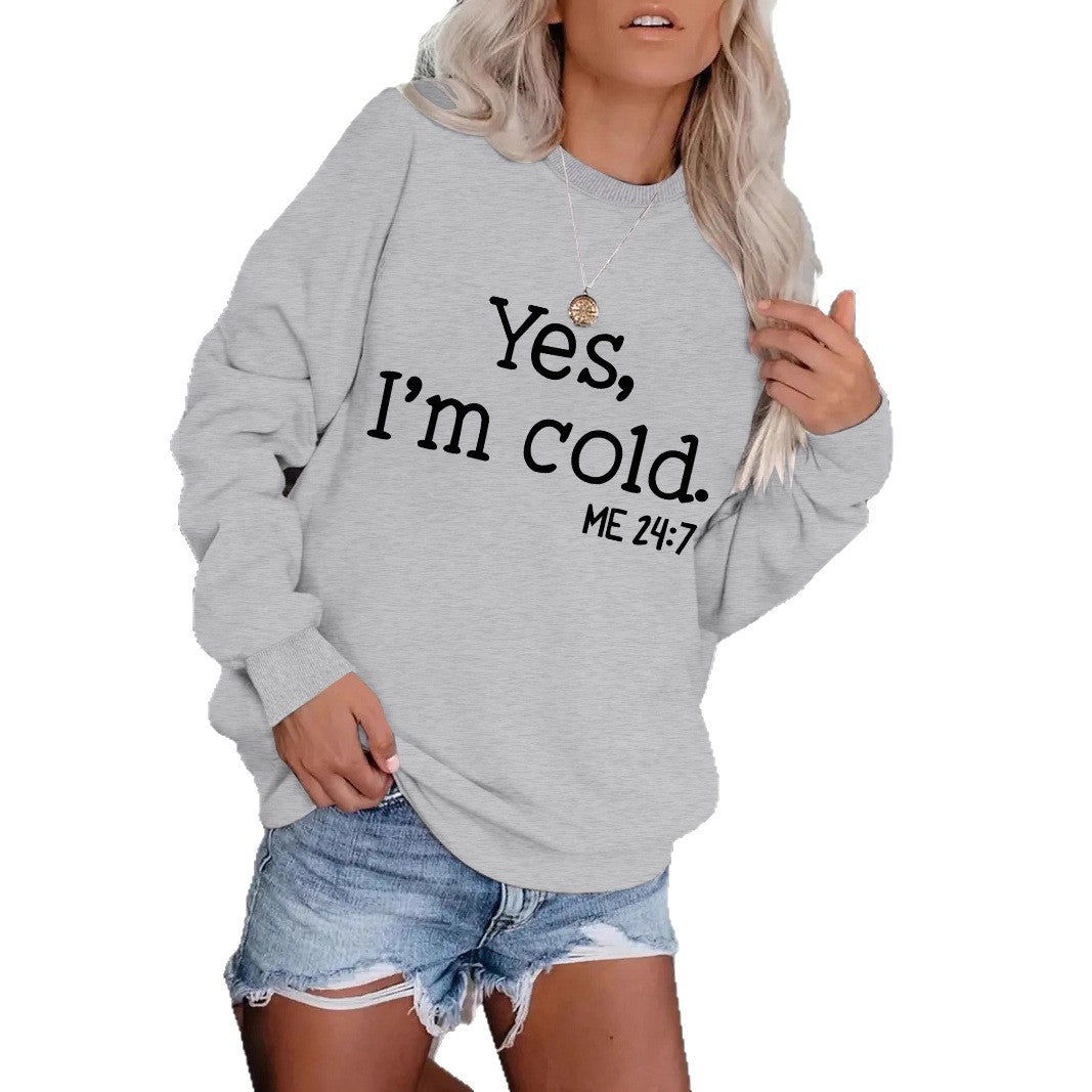 Women's Round Neck Slogan Pattern Trendy Long-sleeved Tops