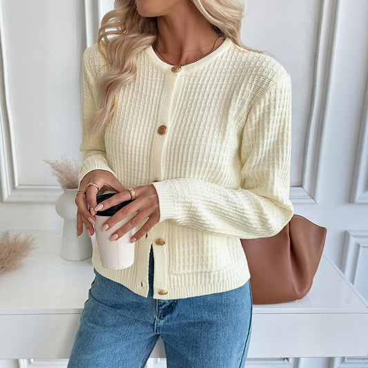 Women's Casual Korean Style Metal Button Solid Sweaters