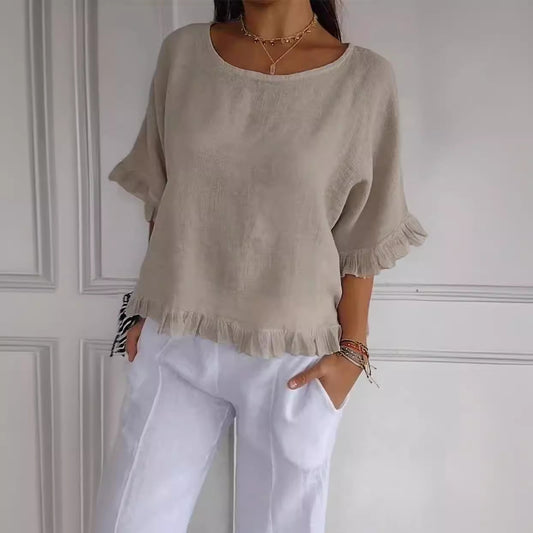 Pure Color Ruffles T-shirt Female Casual Blouses