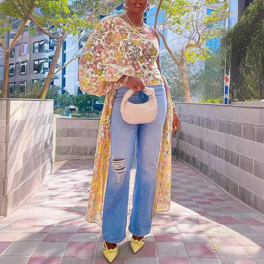 Women's Sexy Digital Printing Sleeve Bell Blouses