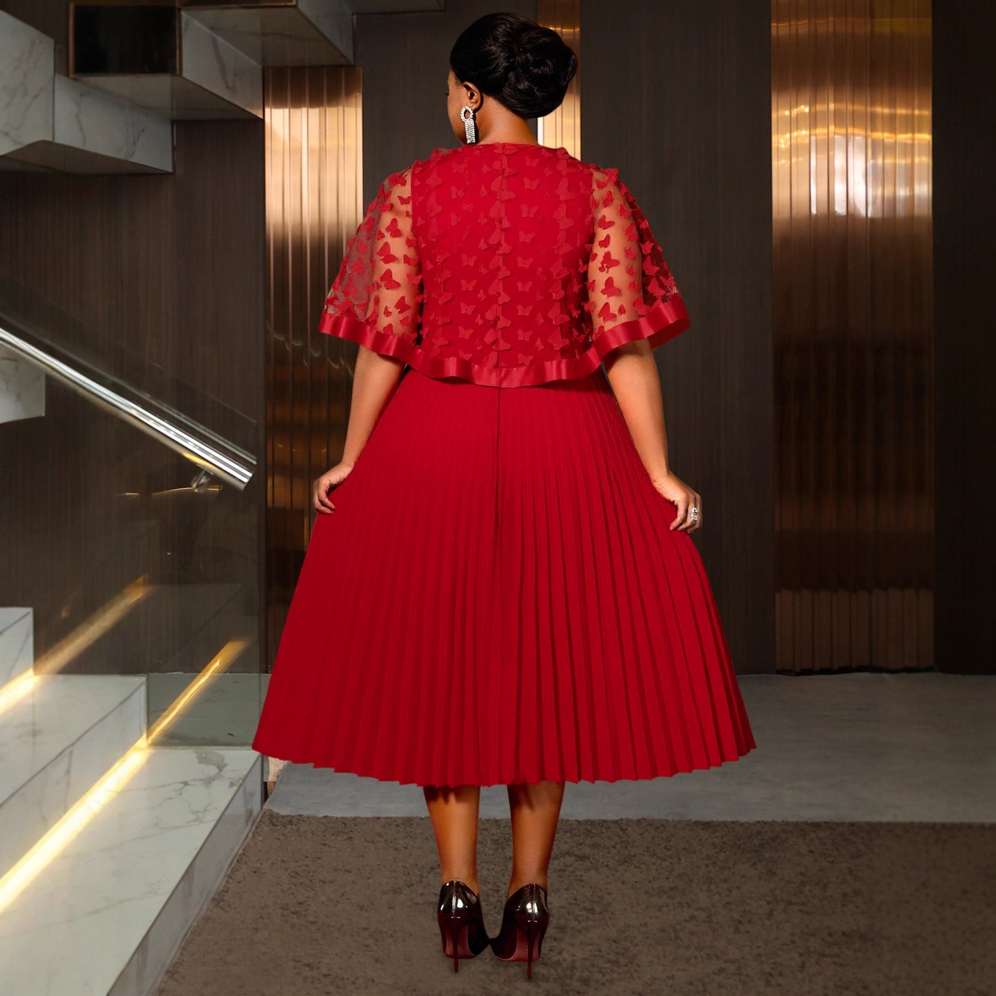Women's Dress Stitching Mesh Bow Shawl Hem Dresses