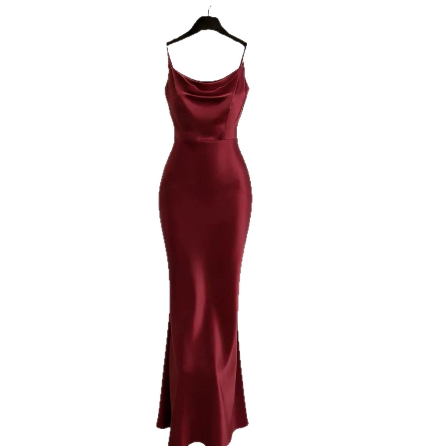 Satin Handmade Pearl Spaghetti Strap Slimming Fishtail Dress