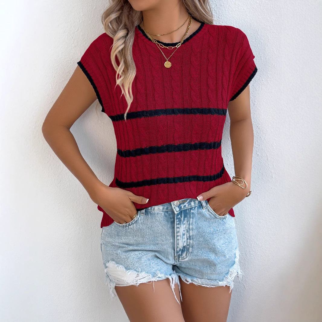 Women's Striped Twist Casual Loose Holiday Tops