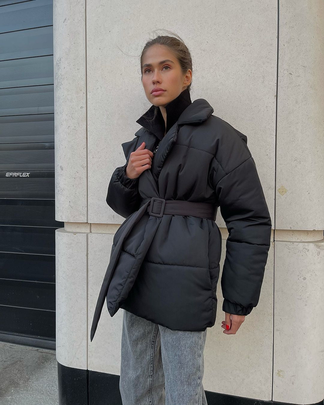 Women's Winter Padded Lapel Cinched Slimming Pure Coats